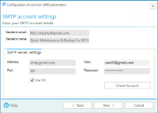 Configuring the user’s SMTP account