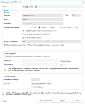 Connecting to an FTP server