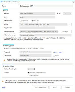 Connecting to an SFTP server