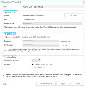Connecting to Yandex Disk